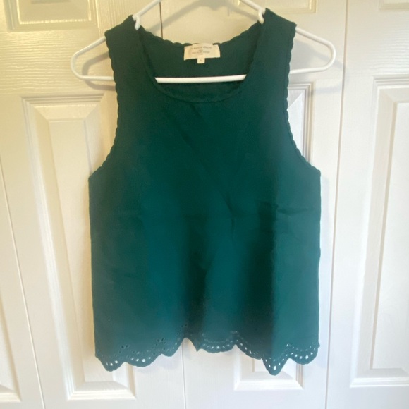 Sezane Dory Top Sleeveless Green Scalloped Hem - Picture 4 of 11